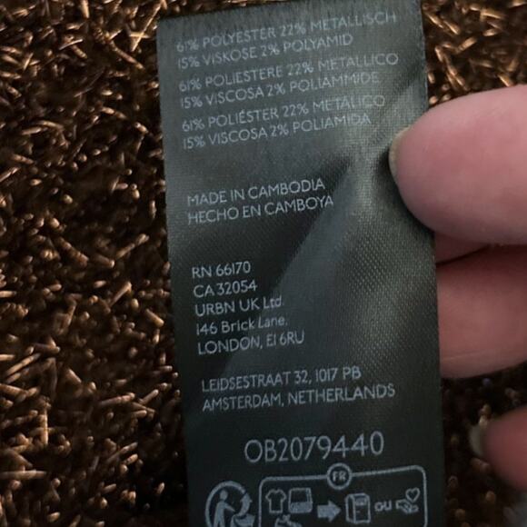 Anthropologie Maeve Violetta Tinsel Sweater Women’s M Chocolate Brown SS NEW - Picture 6 of 6